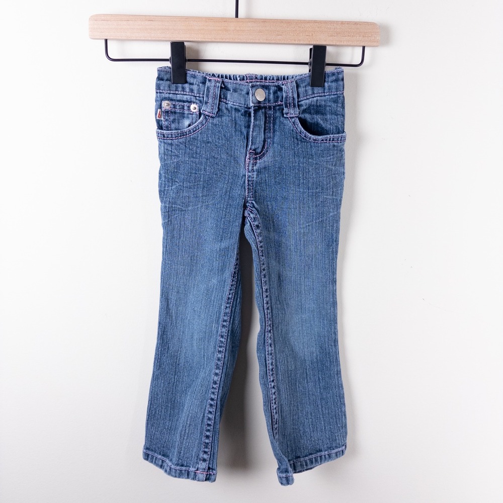 Vintage Y2K Bongo Jeans Girls 3T Blue Pink Embroidered Pocket Bootcut Leg